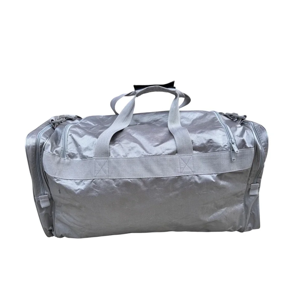 Adidas Silver Duffle Bag Large Sport Travel Gym Weekender Metallic Grey Logo